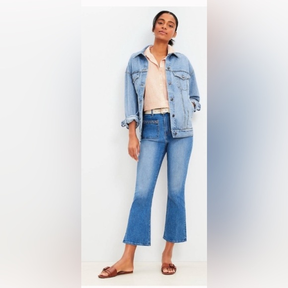 LOFT Denim - NEW NWT LOFT Curvy Braided High Rise Kick Crop Jeans Classic Mid Wash Size 34